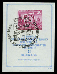 Tag der Briefmarke 1954, Wz. 2 XII, Kabinettblock mit dem ...